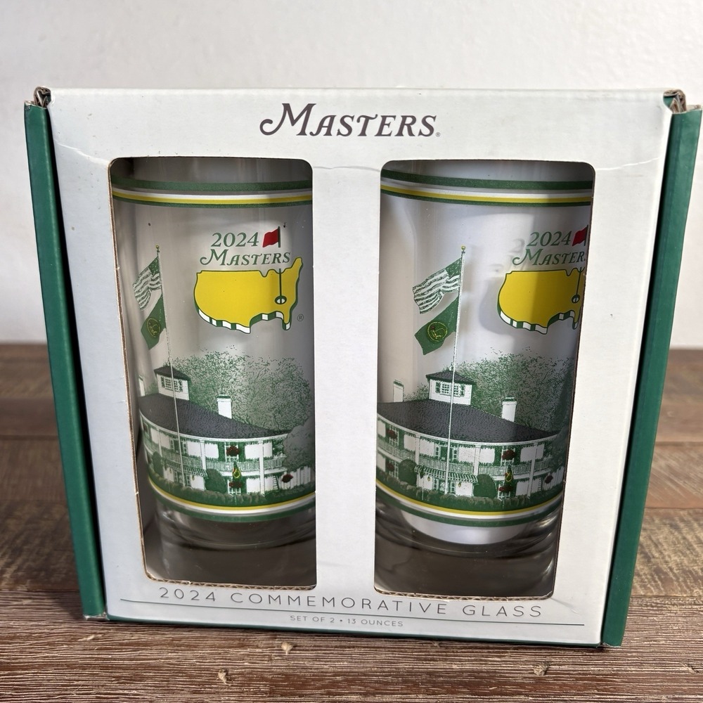 Masters Champion 2024 Commemorative Glasses 2 In Box 13 Oz Golf Highballs NEW
